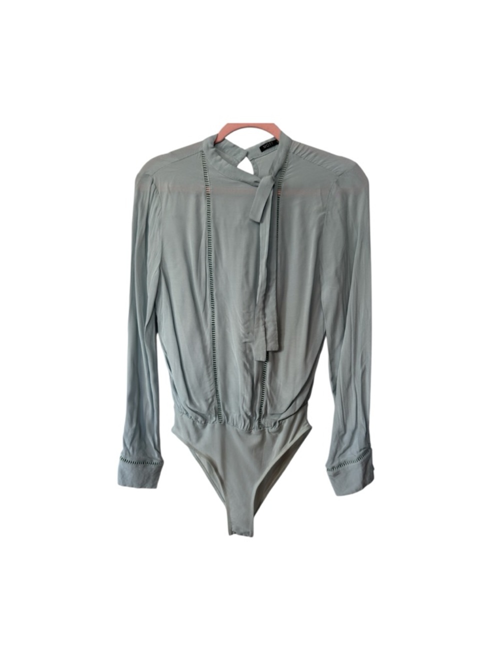 MOTF Pale Sage Tie-Neck Long Sleeve Top Sz S (TXA959)‎